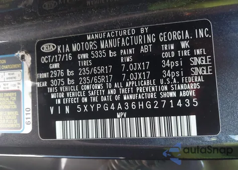 2017 Kia Sorento 2.4L Lx from USA, damaged, VIN 5XYPG4A36HG271435